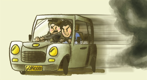 deekayillustration:  HAT Films bought a terrible little Soviet car and took it onto the motorway But