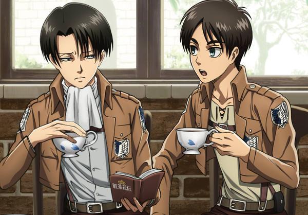 erens-jaeger-bombs:  Eren and Levi from the Kochakaden Royal Milk Tea campaign.(I