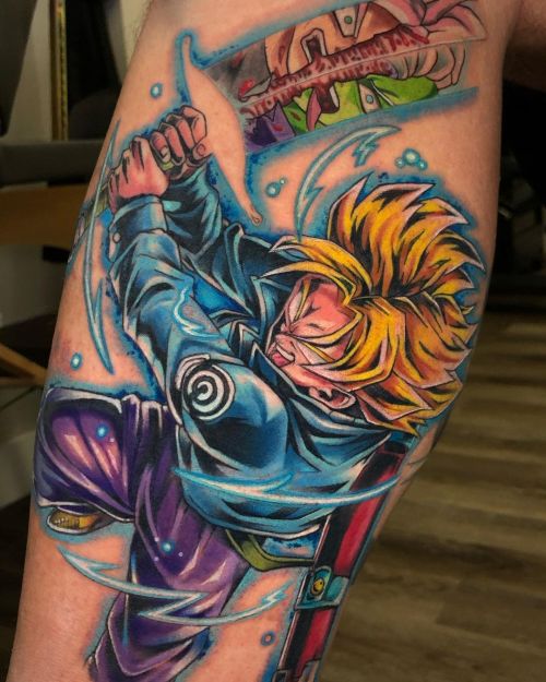 Super Saiyan rage Trunks vs Zamasu on @domthedriller. Excited how this came out #tattoos #trunks #za