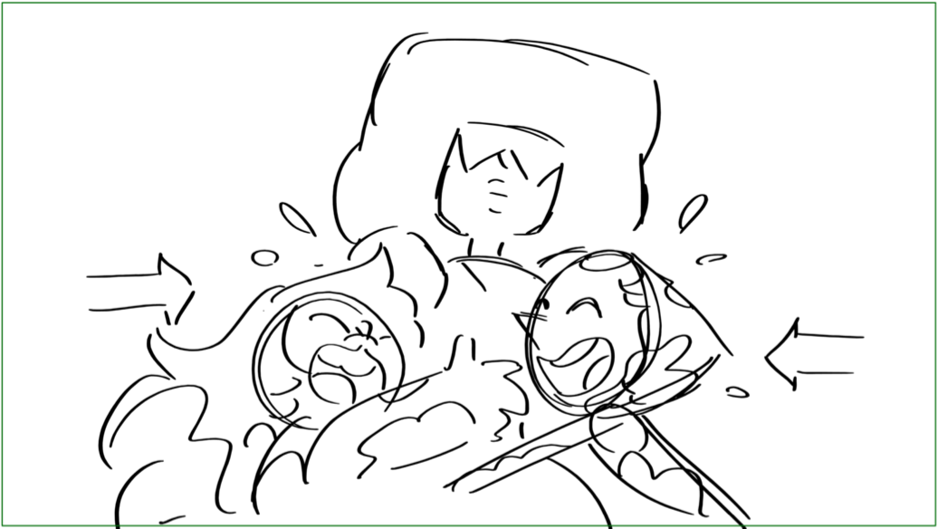 In the first version of the goop hug, I had both Amethyst and Pearl hug Garnet. It