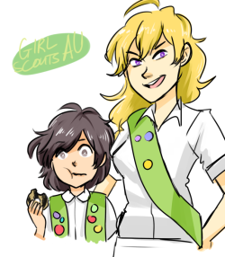 weissrabbit:  Ash, Mar, and noi were talking about a girl scout au also known as competitive cookie selling au, and get a shit ton of fake badges au