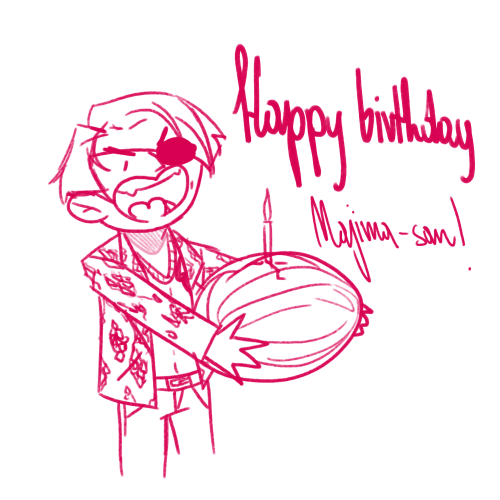 beloveu:Today (May 14th) is Goro Majima’s birthday!!! So he gets a watermelon as a birthday cake!!