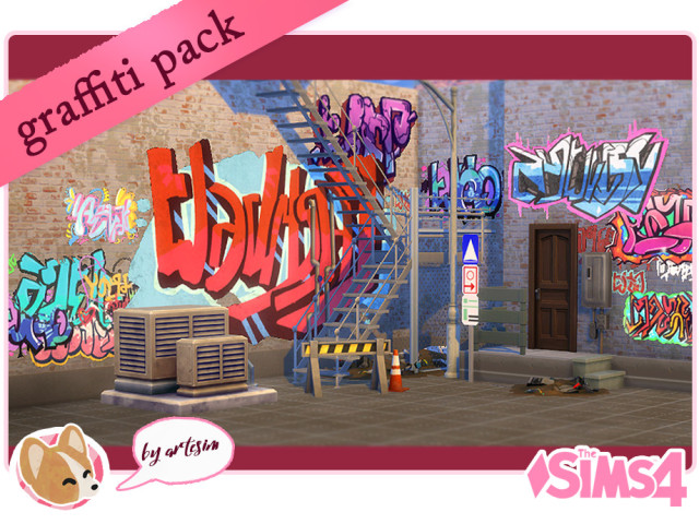 The Sims CC Tester - Graffiti Wall Decor Pack