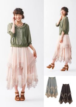 finding-mori:  Irregular Hem Long Skirt by