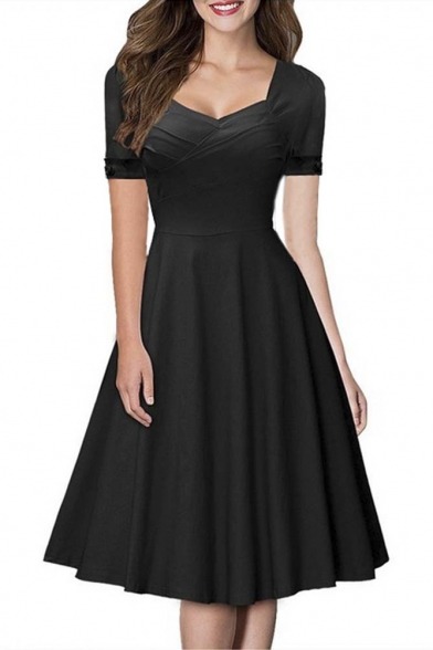 sneakysnorkel:  My Favorite Dresses Picks V-Neck Half Sleeve Button Through A-Line