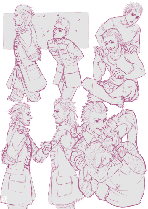 eienflower: Sketch dump of a lil headcanon I have. You know, what if Gladio looked up to Nyx? They h