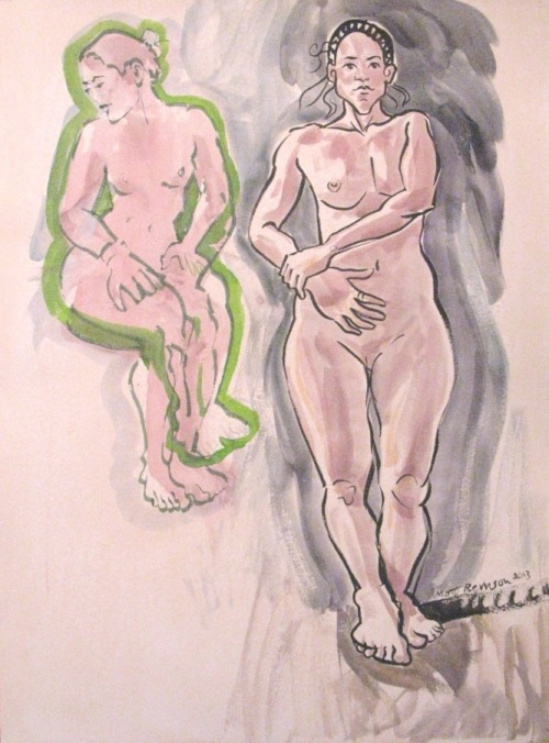 Figure drawings, 18"x24", ink and watercolor on paper, Matt Bernson 2013