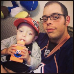 #berlinbenjamin and daddy dressed for watching the game tonight #oilers #canucks