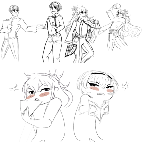 Doodle dump of dancing takumi and singing leo bc I can get plenty of these two nerds but no dancers 