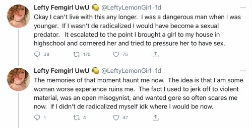 thesinisterspinster: kittyit: feduplesbian: “I jerked off to violent porn, was an open misogynist, w