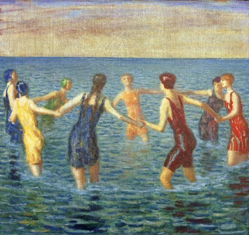 huariqueje:Women Bathing  -  Franz von Stuck  c. 1920German 1863-1928Oil on paperboard, 50 × 53,3 cm