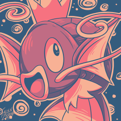 fallenzephyrart: Magikarp in #7 requested by anon Look how happy he is! I really liked this palette; reminds me of a sunset or tropical punch drink Feel free to use this as an icon, just remember to credit me please! 