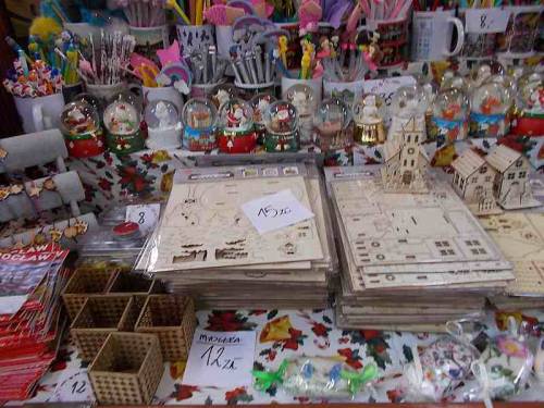 Various merchandise offered on Christmas market 2021 in the city Wroclaw, Poland.