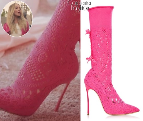 Sue Me Music Video. Sabrina Carpenter wears a pair of Casadei Official ‘Marilyn Ankle Boots’ ($450) 