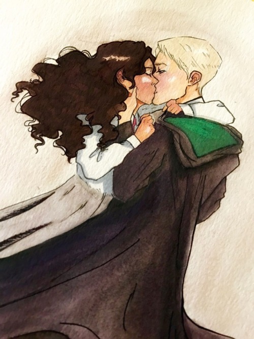 cutefluffydino:Here’s some traditional watercolor Dramione! They still have my heart and soul.(Pleas