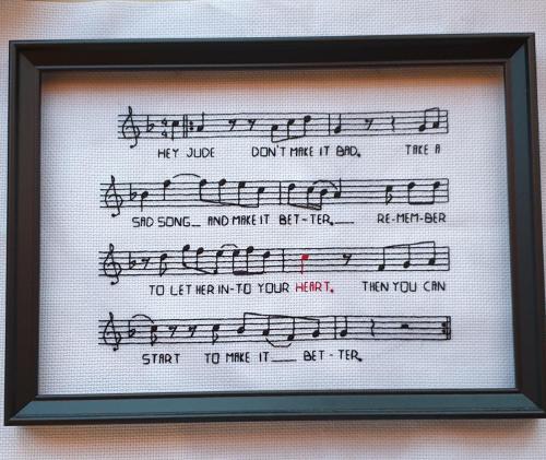 crossstitchworld:Just finished this for a friend who asked for a Beatles themed cross stitch. Kept m