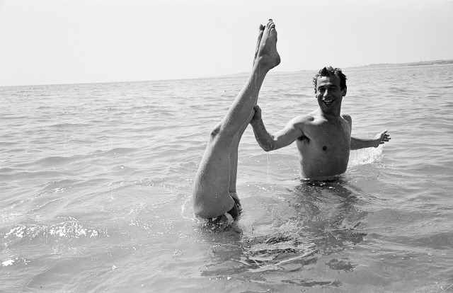 Simone Signoret and Yves Montand photographed by Walter Carone on The French Rivieira, 1951.