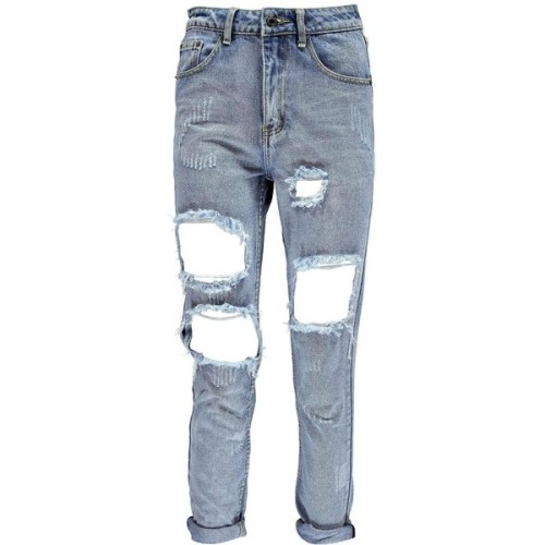 Petite Brianna Extreme Ripped Boyfriend Jeans ❤ liked on Polyvore (see more blue ripped jeans)