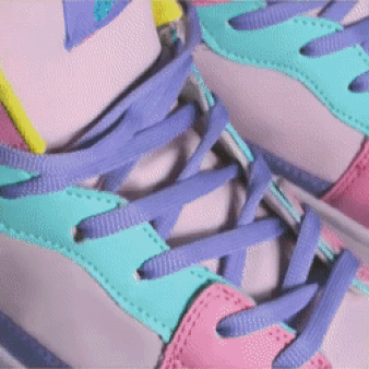 pastel colored sneakers being filmed up and down