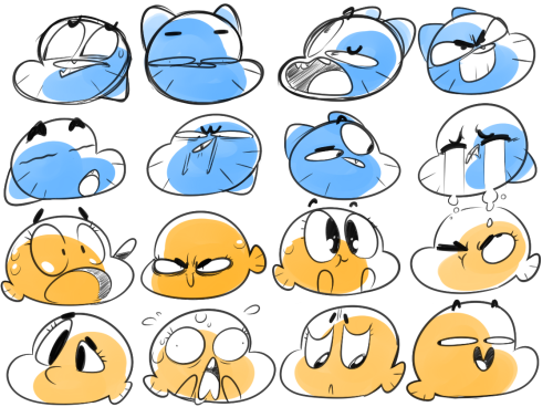 mikesouthmoorartwork:[sketch dailies] WATTERSON FACES Gumball and Darwin are a fun duo to jot down on paper. These guys have quite a wonderful range of faces -Made with Paint Tool SAI, Art by Mike Southmoor (All characters drawn belong to their respectful