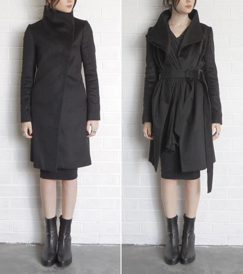 aliciahannahnaomi: CK CALVIN KLEIN CASHMERE COAT (SIMILAR HERE)RICK OWENS DRKSHDW TUNIC (SIMILAR HER