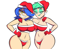 ck-blogs-stuff: X-Mas: Naughty Pair of Santas by CK-Draws-Stuff  Here’s @gerph18up​ / @gerph​ ‘s characters being very naughty for Christmas ;) Well, that’s the last of my Christmas pinups. I hope everyone had a great Christmas with your loved