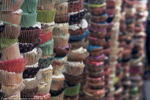unicorn-meat-is-too-mainstream: 10ft towers Installation using tens of thousands of colourful cupcak