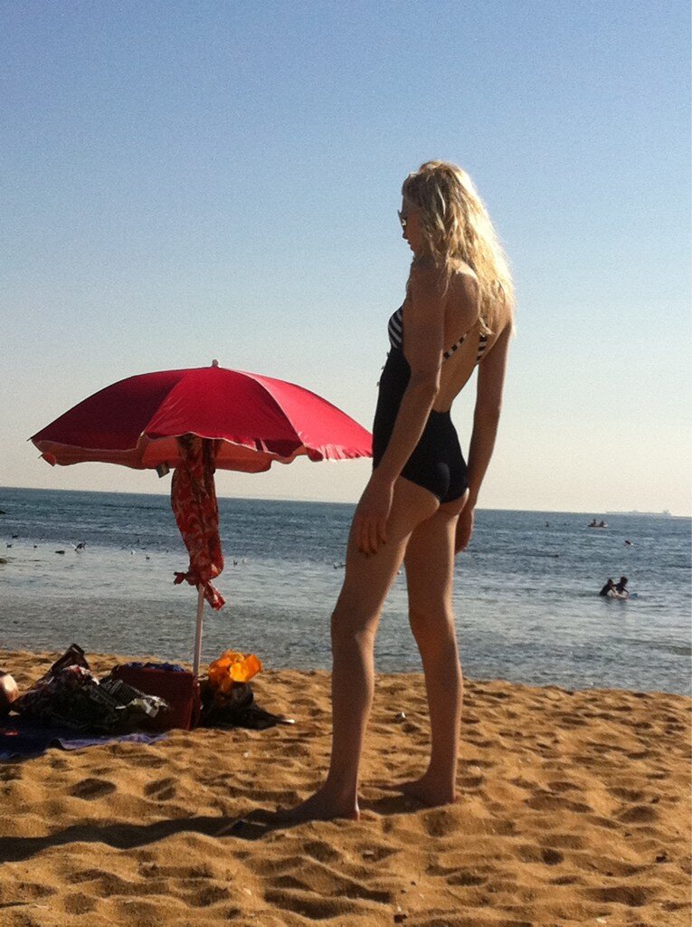andrejpejicpage:  O_O Oh my sweet sweet Lord!!! @_@  Andrej Pejic at Brighton Beach