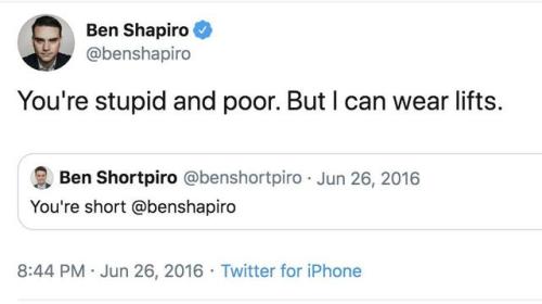 weirdghoulette: uzumezu: ben shapiro seriously saying “you’re stupid and poor. but i can