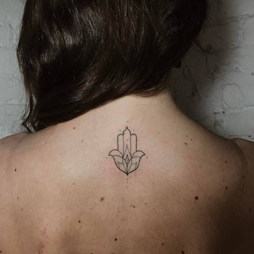 Stick and Poke Tattoo — Hand poked Hamsa tattoo on the upper back. Tattoo...