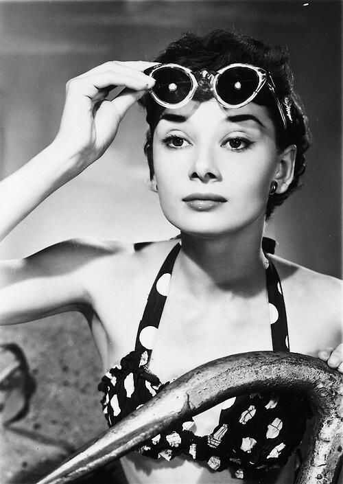 lovecarabello:  Audrey Hepburn is looking beautiful in this polka dot bikini. 