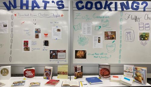 Dr. Katie Miner and students in FCS 275 (Experimental Foods) have a cookbook display featured on the