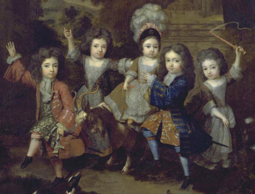 history-of-fashion:1702 Constantin Netscher - Children of Francisco Lopez-Suasso: Antonio, Alvaro, M