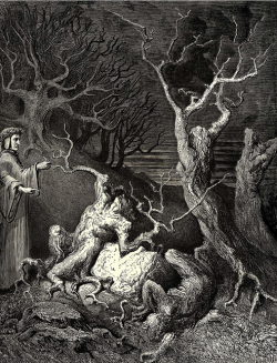 magrittee:  Gustave Dore - The Suicides”The harpies in Dante’s version feed from the leaves of oak trees which entomb suicides. At the time Canto XIII (or The Wood of Suicides) was written, suicide was considered by the church as at least equivalent