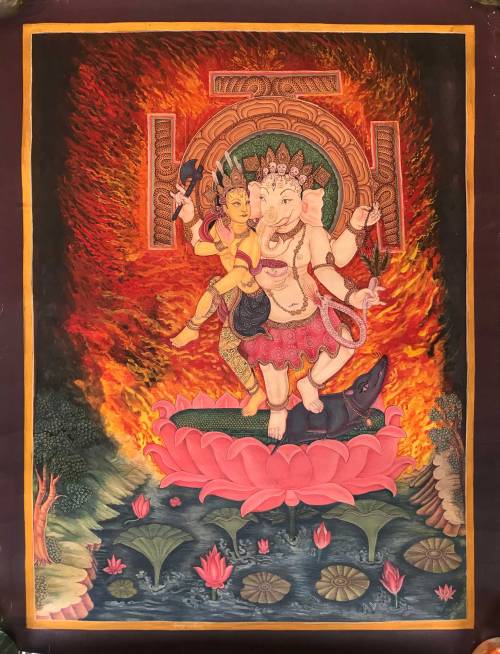 Ganesha and shakti, Nepali paubha