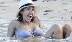 datboinitty:  Jessica Alba  hard nips and ass n bikini  Water cold Jessica?
