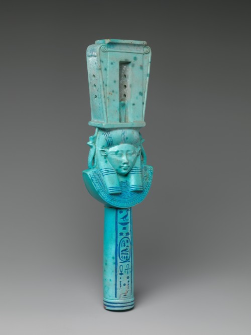 lionofchaeronea:Ancient Egyptian faience sistrum (rattle) inscribed with the name of Ptolemy I Soter