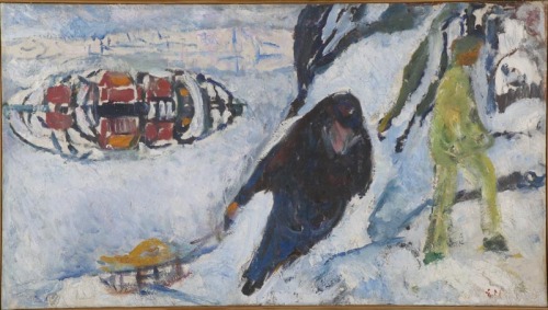 Oppover bakken med kjelke ( Uphill with sledge) -  Edvard Munch , 1910-12. 