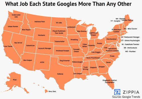 mapsontheweb:What job each US state googles more than any other.Related: Most disproportionately wel