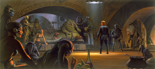 talesfromweirdland:At Jabba’s court and aftermath: Return of the Jedi (1983) art by Ralph McQuarrie.