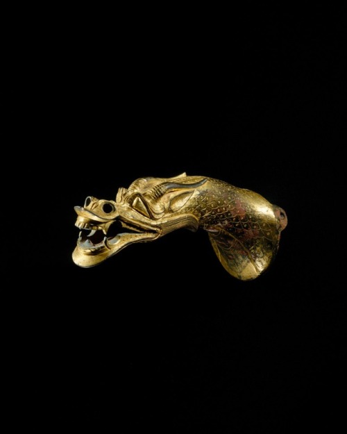 historyarchaeologyartefacts:An ancient Chinese handle in the shape of a dragon’s head. This artefact