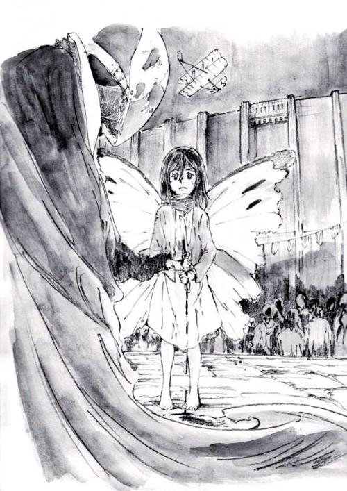  Preview of a young Mikasa drawing within the upcoming “Lost Girls” novel (Source)  Those wings <3