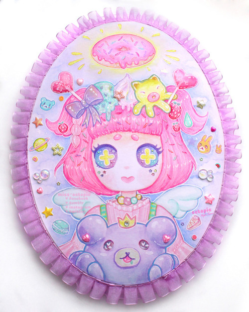 miss-octopie:  My newest traditional artwork, “Sugar Angel” ! I made it exclusively for the “Sweet ‘n Low” art show. This and “Sweet Whimsy” are currently being shown at the Bedford Gallery in Walnut Creek, CA!💖This cute show runs until