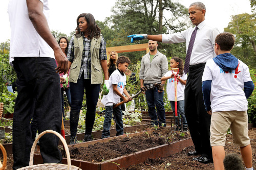 U.S. first lady Michelle Obama and President Barack Obama host an event to harvest the White House K