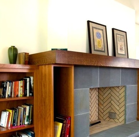 Living Room - LibraryMid-sized Arts And Crafts Open Concept Living Room Library Image With A Standard