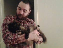 My bff Chris with my bff Holly the Cat.