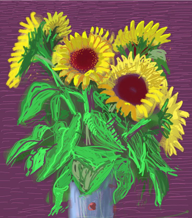 atmospheric-minimalism:  Sunflowers by David Hockney, Vincent van Gogh, and Egon