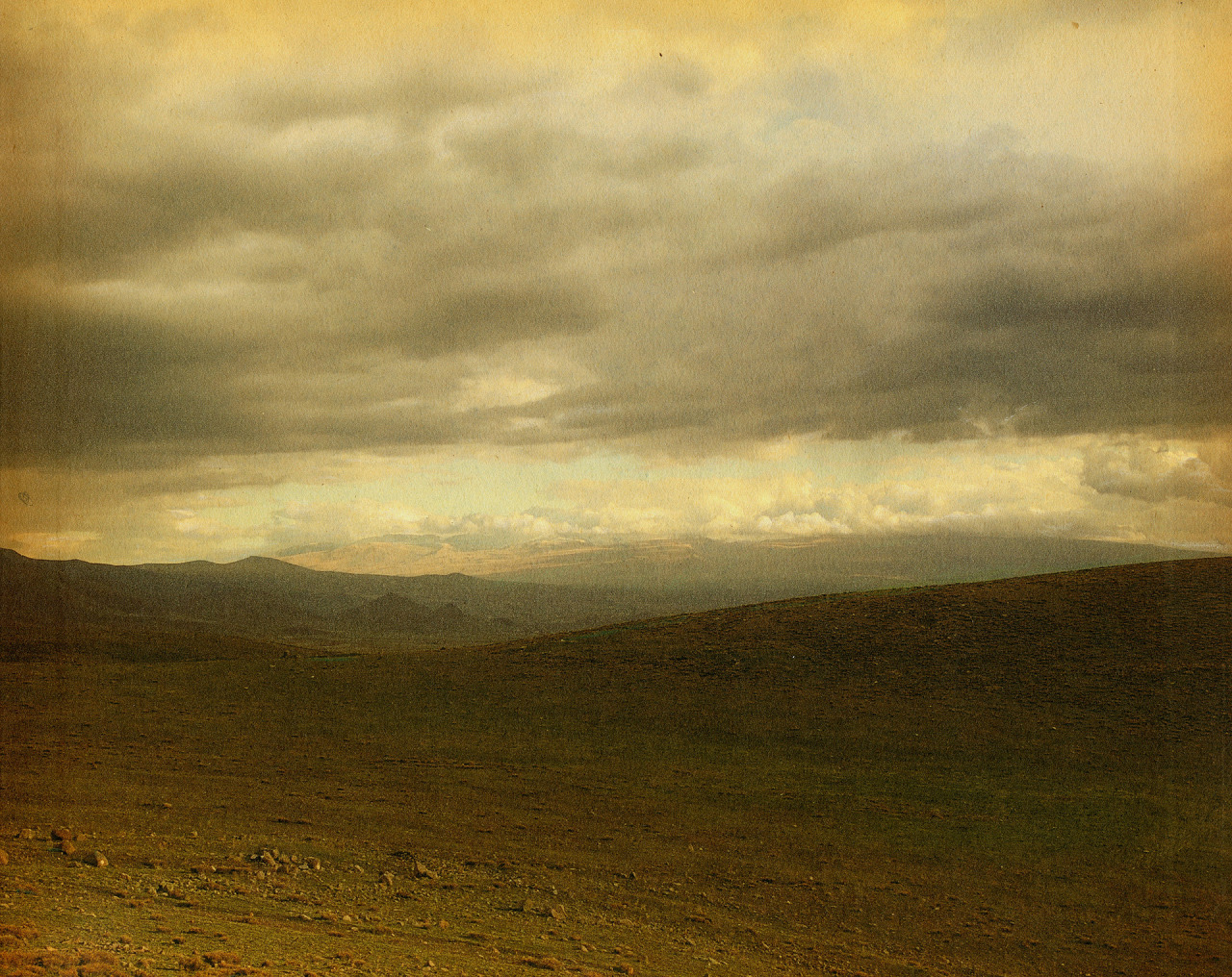 Armenian landscape.  Archival pigment print with colored pencil on paper, 2013, by David Sollie.