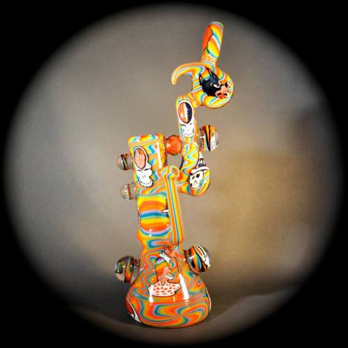 headyhunter:  “Deadicated: The Other One”By Jason Lee and Jerry Kelly 201412.5” tall, push bowl bubbler.All murrini by Jerry, fully worked by Leebo.This piece will be available at the Sep. 19-20 GooseFire Gallery MilLee   ■■ Tumblr 