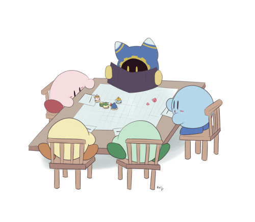 kesia-stupid-arts: Team Kirby Clash, but it is just Kirby and his buddies playing tabletop RPG